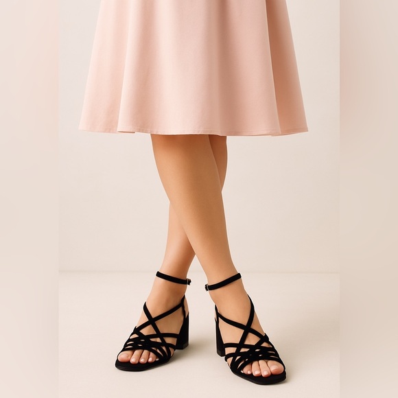 1874- Sam Edelman Daffodil Black Suede Strappy Block Heel Sandals Size 6.5 M NWT - Picture 1 of 14
